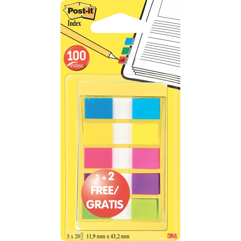 Клейкие закладки Post-it неон 5 цветов по 20 шт