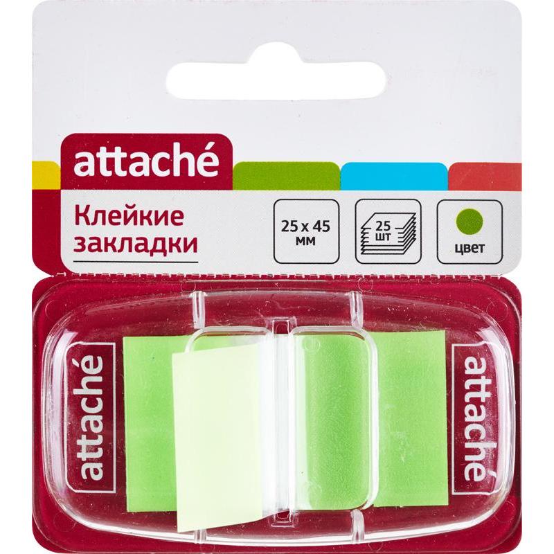 Клейкие закладки Attache 56 2, пластиковые, 25х45 мм 25 л., зеленый