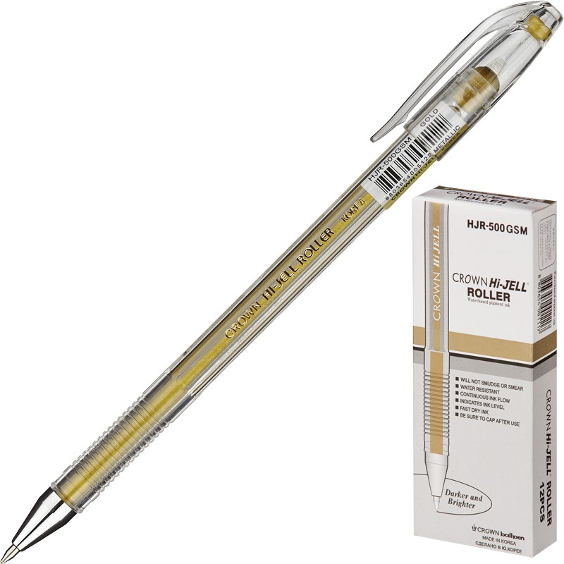 Ручка гелевая Crown HJR-500GSM gold, золото металлик, 0,7 мм