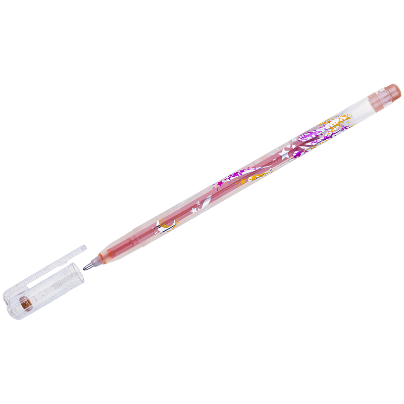 Ручка гелевая Crown "Glitter Metal Jell" MTJ-500GLS(D), оранжевая с блестками, 0.8 мм