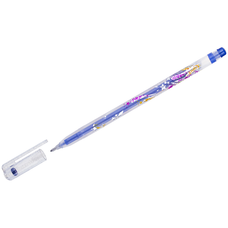 Ручка гелевая Crown "Glitter Metal Jell" MTJ-500GLS(D) синяя с блестками, 0.8 мм