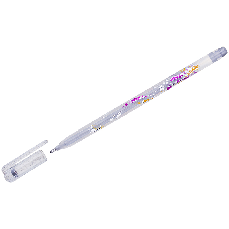 Ручка гелевая Crown "Glitter Metal Jell" MTJ-500GLS(D), серебро с блестками, 0.8 мм