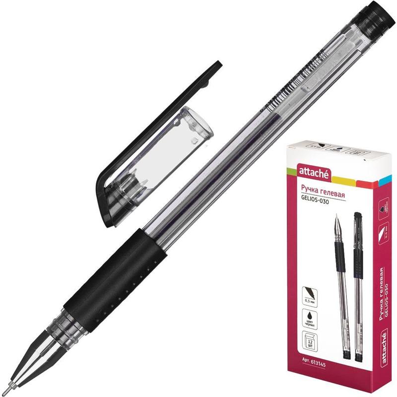 Ручка гелевая Attache Gelios-030, черная, игольчатый наконечник, 0,5 мм