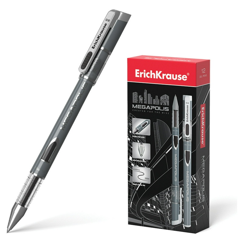 Ручка гелевая ErichKrause Megapolis EK 93 цвет черный, 0.4 мм