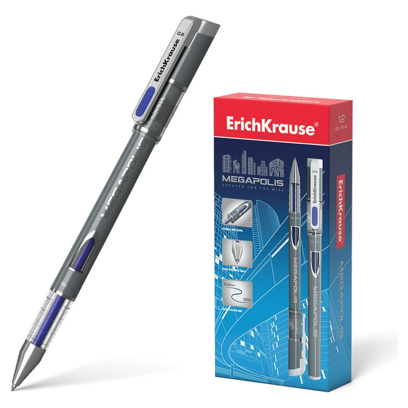 Ручка гелевая ErichKrause Megapolis EK 92 цвет синяя, 0.4 мм