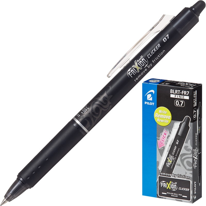 Ручка гелевая Pilot FriXion Clicker BLRT-FR7 черная, пиши-стирай, 0.7 мм