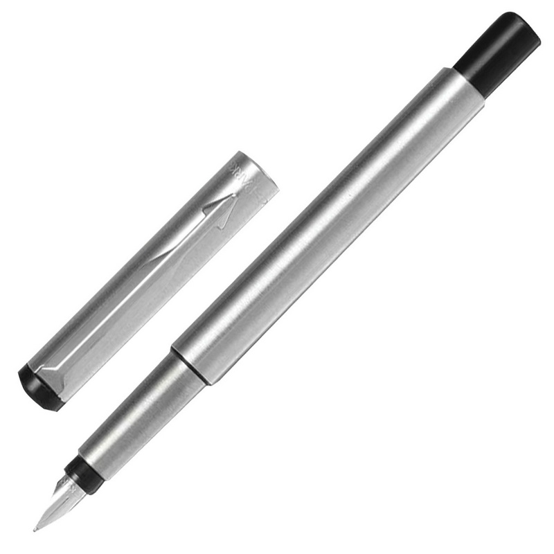 Ручка перьевая PARKER Vector Stainless Steel CT 2025443, корпус серебристый, детали из нержавеющей стали, синяя