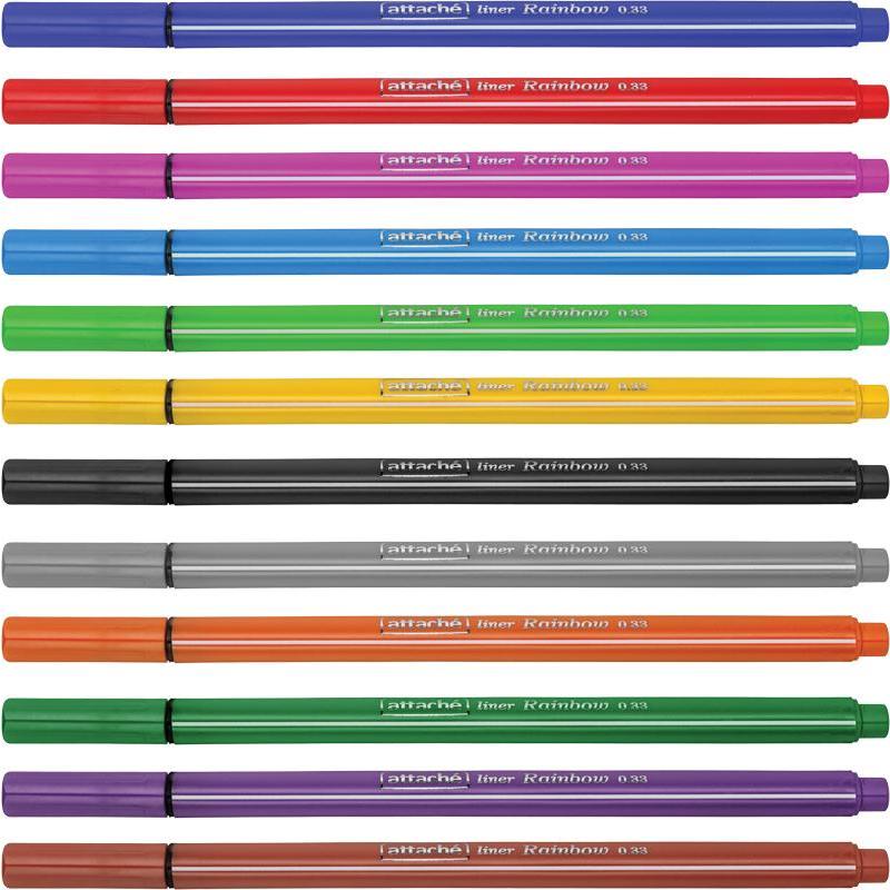 Линер Attache Rainbow, трехгранный корпус, набор 12 цветов, 0.33 мм