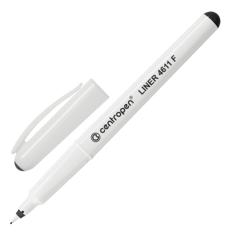 Ручка капиллярная линер Centropen черная, трехгранная, корпус белый, линия письма 0,3 мм, 4611/1Ч