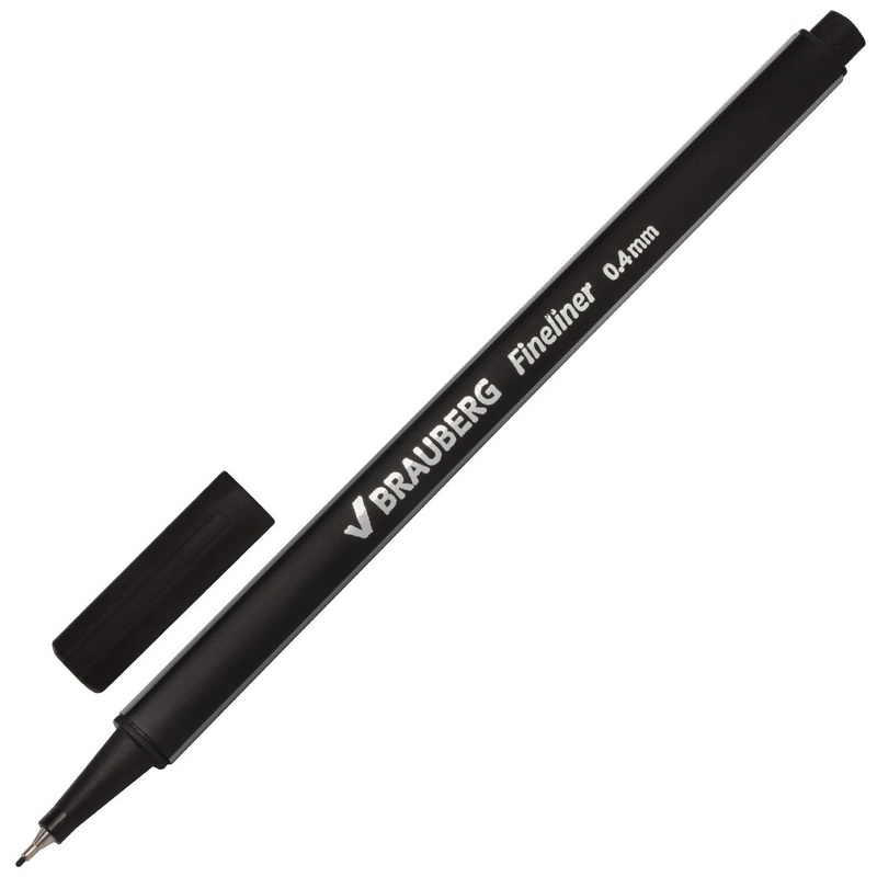 Ручка капиллярная линер BRAUBERG "Aero", черная, трехгранная, металлический наконечник, линия письма 0,4 мм, 142252
