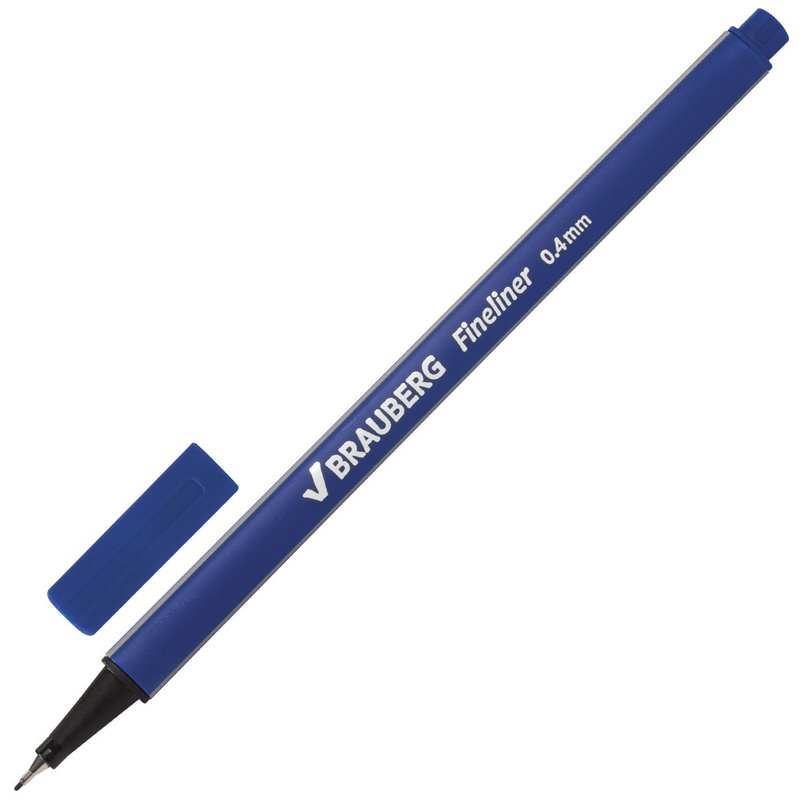 Ручка капиллярная линер BRAUBERG "Aero", синяя, трехгранная, металлический наконечник, линия письма 0,4 мм, 142253