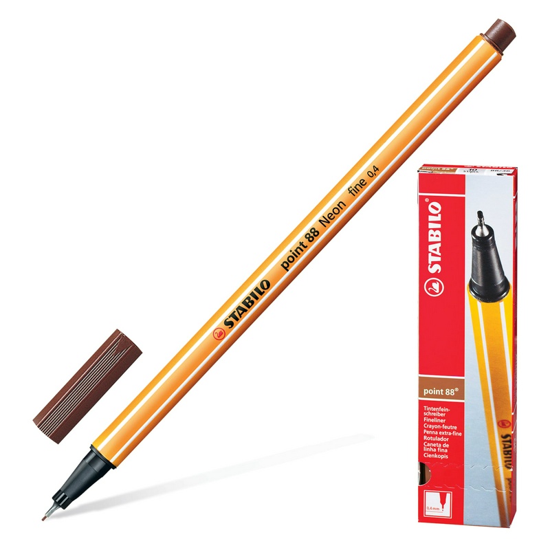 Ручка капиллярная (линер) STABILO "Point 88", коричневая, корпус оранжевый, линия письма 0,4 мм, 88/45