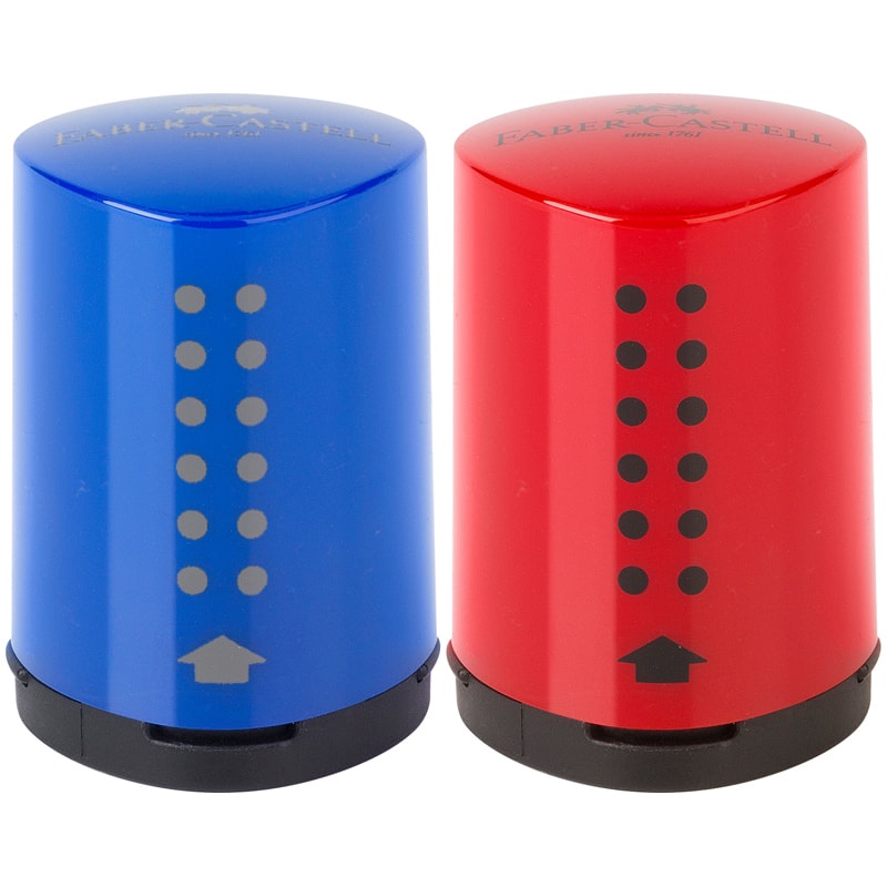Точилка пластиковая Faber-Castell "Grip 2001 Mini" 183710, 1 отверстие, контейнер, красная/синяя