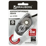 Корректирующая лента BRAUBERG BLACK&amp;WHITE 227800, 5 мм х 8 м, корпус черный тонированный, механизм перемотки