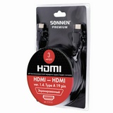 Кабель HDMI AM-AM, 3 м, SONNEN Premium, медь, для передачи аудио-видео, экранированный, 513131