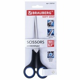 Ножницы BRAUBERG Soft Grip 230761, 165 мм, резиновые вставки, серо-зеленые, 3-х стор. заточка