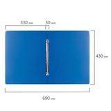 Папка на 4 кольцах большого формата А3, вертикальная, 30 мм, синяя, 0,8 мм, BRAUBERG &#34;Стандарт&#34;, 225765