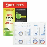 Файл-вкладыш А5 с перфорацией BRAUBERG 223085, 35 мкм, 100 шт упак, горизонтальный, гладкий