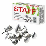 Кнопки канцелярские STAFF &quot;Manager&quot;, металлические, никелированные, 10 мм, 50 шт., в картонной коробке, 225286