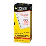 Пружины для переплета пластиковые BRAUBERG 530918, 14 мм белые 100 шт