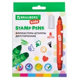 Фломастеры-штампы двусторонние &quot;FUNNY STAMPS&quot;, 8 цветов, BRAUBERG KIDS, картонная коробка с европодвесом, 152179