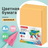 Бумага цветная BRAUBERG, А4, 80 г/м2, 100 л., медиум, оранжевая, для офисной техники, 112457