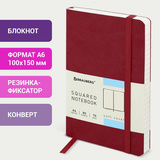 Блокнот МАЛЫЙ ФОРМАТ (100x150 мм) А6, BRAUBERG &quot;Metropolis Ultra&quot;, под кожу, 80 л., клетка, красный, 111026