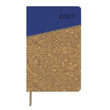Ежедневник датированный на 2021 BRAUBERG &quot;Cork&quot; 111449, кожзам, А5, синий с коричневым, 138х213 мм