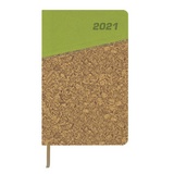 Ежедневник датированный на 2021 BRAUBERG &quot;Cork&quot; 111450, кожзам, А5, зеленый с коричневым, 138&times;213 мм