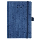 Ежедневник датированный на 2021 BRAUBERG Wood 111427, кожзам, держатель для ручки, А6, синий, 100х150 мм