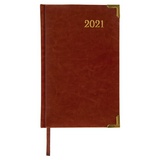 Ежедневник датированный на 2021 BRAUBERG Senator 111410, кожзам, А5, металлические углы, коричневый, 138х213 мм