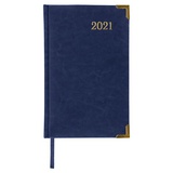 Ежедневник датированный на 2021 BRAUBERG Senator 111411, кожзам, А5, металлические углы, синий, 138х213 мм