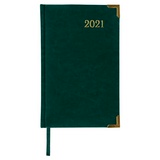 Ежедневник датированный на 2021 BRAUBERG Senator 111412, кожзам, А5, металлические углы, зеленый, 138х213 мм