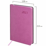 Ежедневник датированный 2023 А5 138x213 мм BRAUBERG &quot;Stylish&quot;, под кожу, розовый, 114069