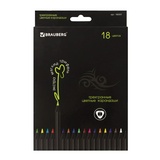 Карандаши цветные BRAUBERG Black Jack 180597, трехгранные, черное дерево, 18 цветов