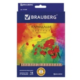 Карандаши цветные BRAUBERG ЦВЕТЫ 181289, трехгранные, лакированное дерево, 18 цветов