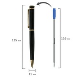 Ручка подарочная шариковая BRAUBERG &quot;Perfect Black&quot;, корпус черный, узел 1 мм, линия письма 0,7 мм, синяя, 141416
