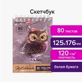 Скетчбук, белая бумага 120 г/м2 125х176 мм, 80 л., гребень, твердая обложка, BRAUBERG ART DEBUT, 112988