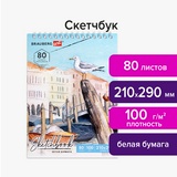 Скетчбук, белая бумага 100 г/м2 210х290 мм, 80 л., гребень, твердая обложка, BRAUBERG ART DEBUT, 112987