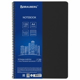 Тетрадь А4, 120 листов, BRAUBERG &quot;Metropolis&quot;, спираль пластиковая, клетка, обложка пластик, ЧЕРНЫЙ, 403390