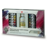 Краски акриловые художественные Мастер класс, 12 цв. по 18 мл + акриловый лак 120 мл + 2 кисти, 12341966