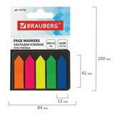 Закладки клейкие BRAUBERG НЕОНОВЫЕ, пластиковые, 42х12 мм, 5 цветов х 20 листов, в картонной книжке, 122705