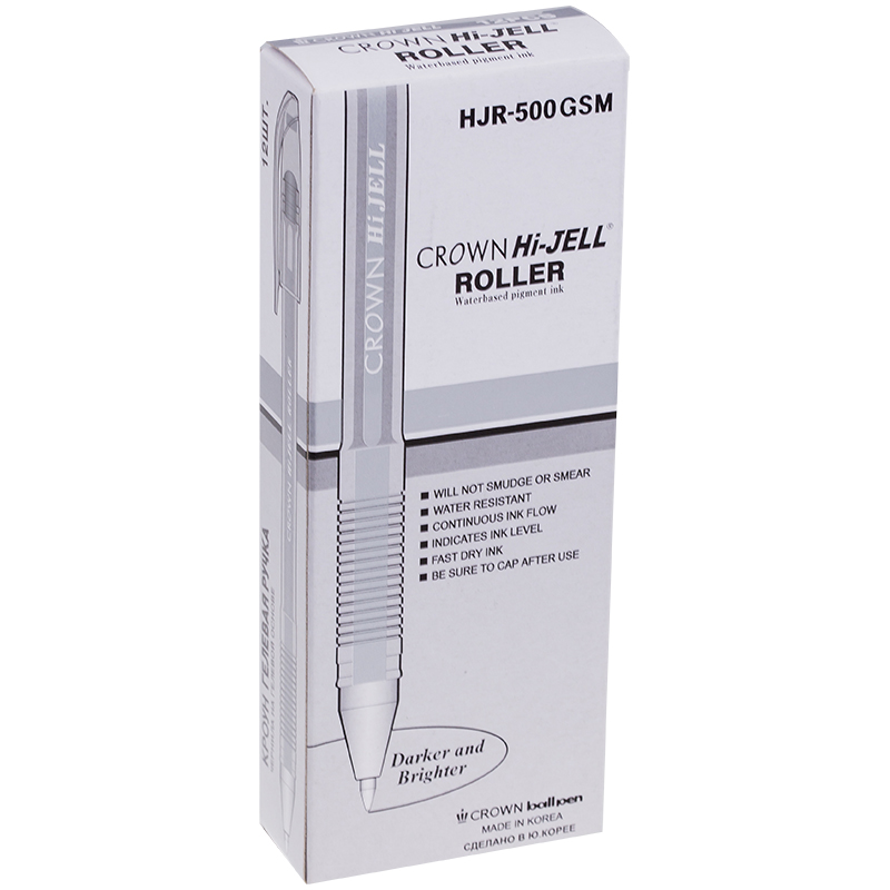 Ручка гелевая Crown HJR-500GSM silver, серебро металлик, 0,7 мм