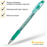 Ручка гелевая Crown &quot;Hi-Jell Needle Grip&quot; зеленая, 0,7мм, грип, игольчатый стержень, штрих-код