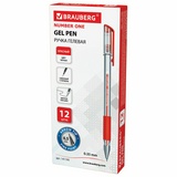 Ручка гелевая с грипом BRAUBERG &quot;Number One&quot;, КРАСНАЯ, узел 0,5 мм, линия письма 0,35 мм, 141195
